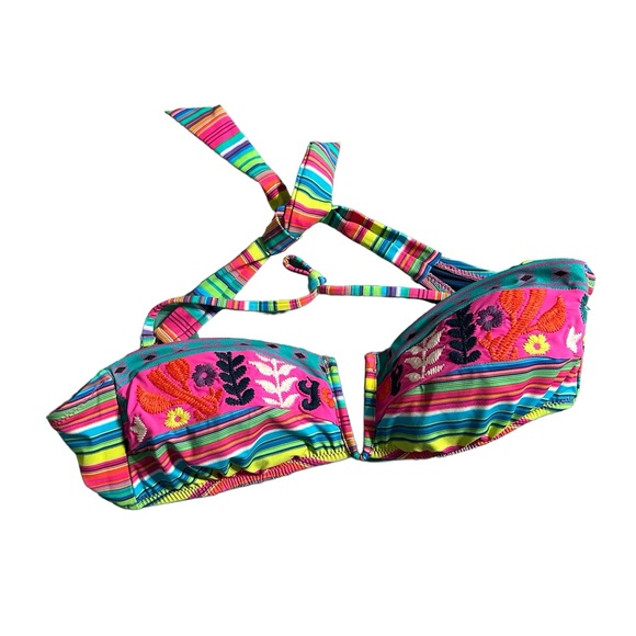 Nanette Lepore Flora Fiesta Bandeau Bikini Top Medium Colorful Stripes - Picture 3 of 9